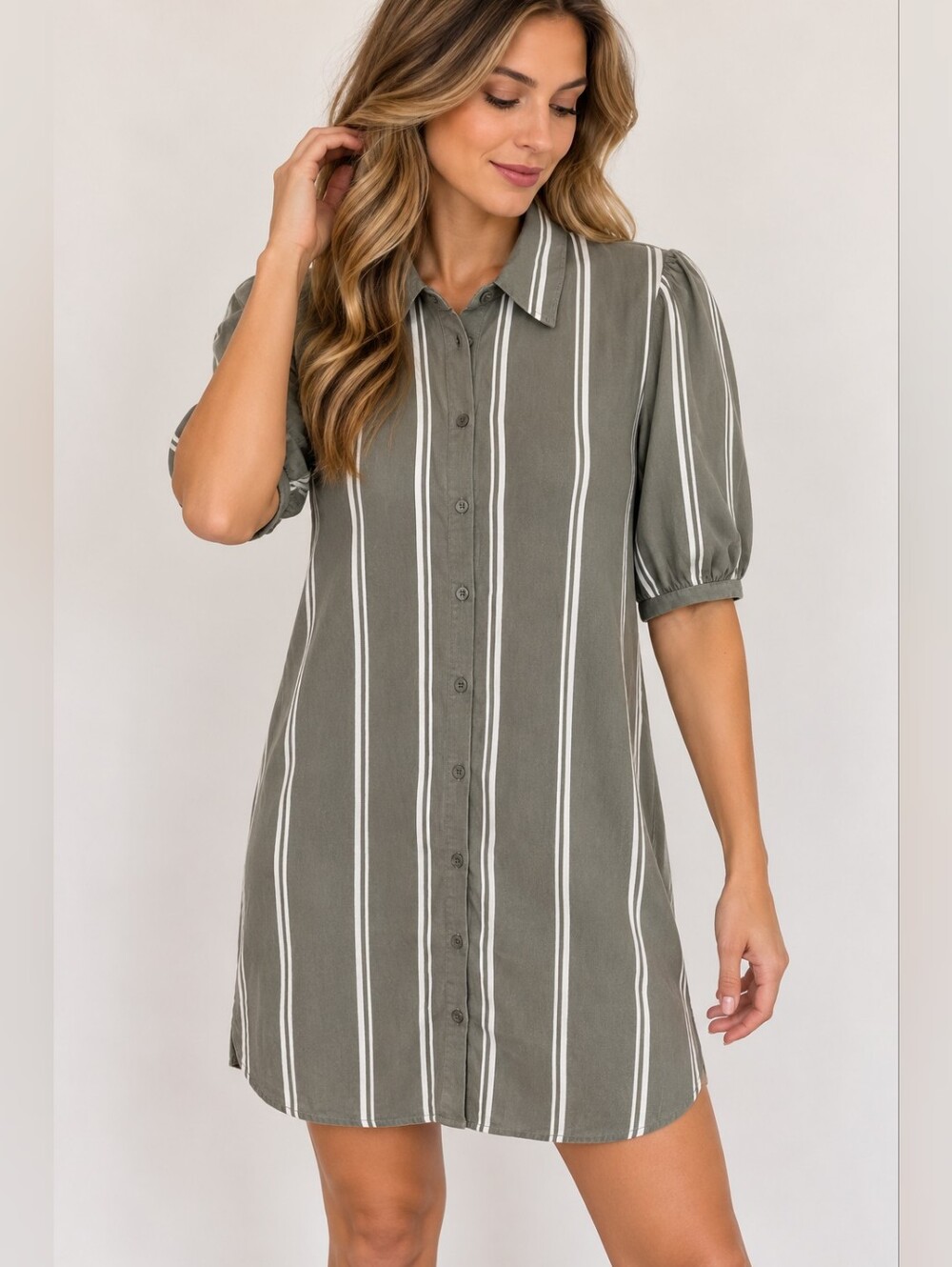 5/$25 BB Dakota Olive Striped Midi Dress